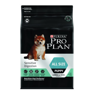 PURINA PRO PLAN Puppy Sensitive Digestion Lamb & Rice Dry Dog Food Front of Pack - 1080 x 1080px