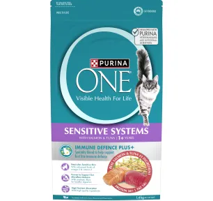 PURINA ONE Adult Sensitive Salmon & Tuna Dry Cat Food Bag Front