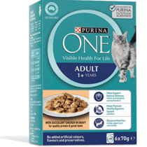 PURINA ONE Adult with Succulent Chicken in Gravy Wet Pouch 6 pack Multipack 6 x 70g