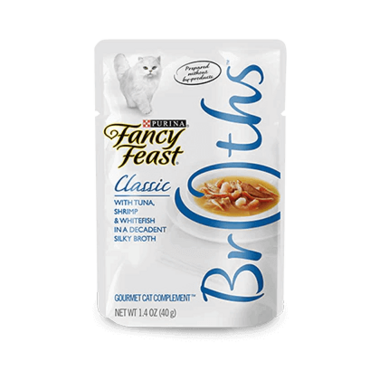 FANCY FEAST Adult Wet Cat Food with Tuna, Shrimp & Whitefish in a Decadent Silky Broth 40g