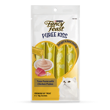 FANCY FEAST Adult PUREE KISS Tuna Puree with Chicken Flakes Wet Cat Food 4 x 10g