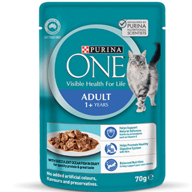 PURINA ONE Adult with Succulent Ocean Fish in Gravy Wet Pouch Cat Food 70g