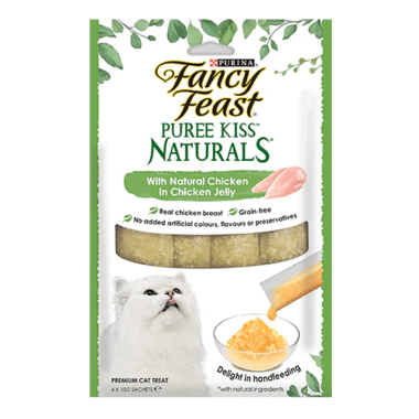 FANCY FEAST Adult Puree Kiss Naturals with Natural Chicken in Chicken Jelly Wet Cat Food 4 x 100g