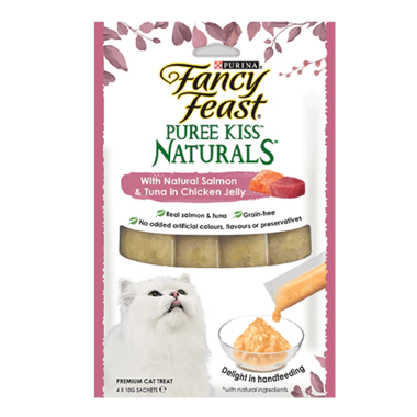 FANCY FEAST Adult Puree Kiss Naturals with Natural Salmon & Tuna in Chicken Jelly Wet Cat Food 4 x 100g