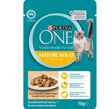 PURINA ONE Mature Adult 7+ Succulent Chicken in Gravy Wet Pouch Cat Food 70g