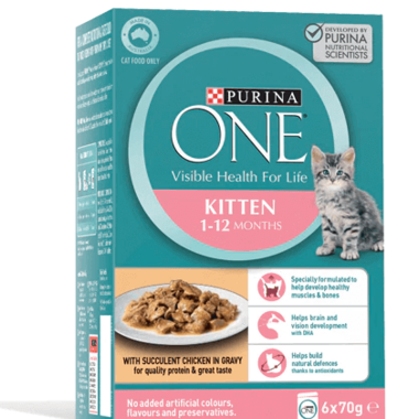 PURINA ONE Kitten with Succulent Chicken in Gravy Wet Pouch 6 Pack Multipack 6 x 70g