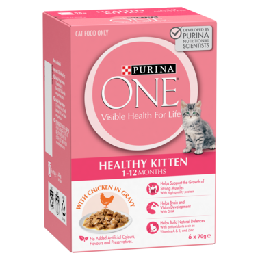 PURINA ONE Kitten with Succulent Chicken in Gravy Wet Pouch 6 Pack Multipack  6 x 70g