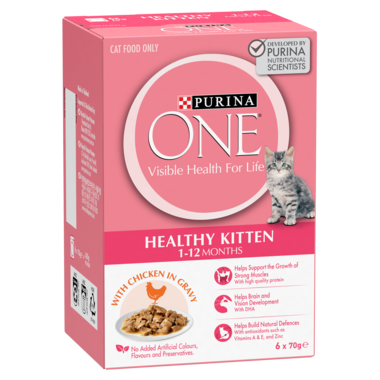 PURINA ONE Kitten with Succulent Chicken in Gravy Wet Pouch 6 Pack Multipack 6 x 70g